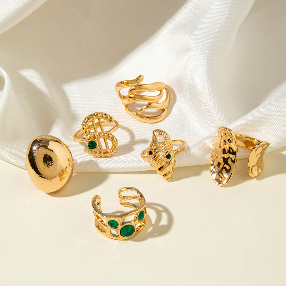 ✨RS42: Maximalistic Finger Ring Sets (Golden) - 6pcs (Adjustable-Non adjustable mixed sizes)