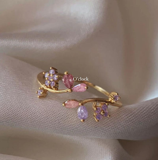 💍R233: Stainless Steel Zircon Minimalistic Finger Ring: Purple Leaf (With Box)✨