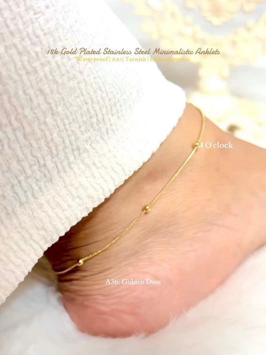 ✨A36: 18k Gold Plated Stainless Steel Anklet: Golden Dots✨