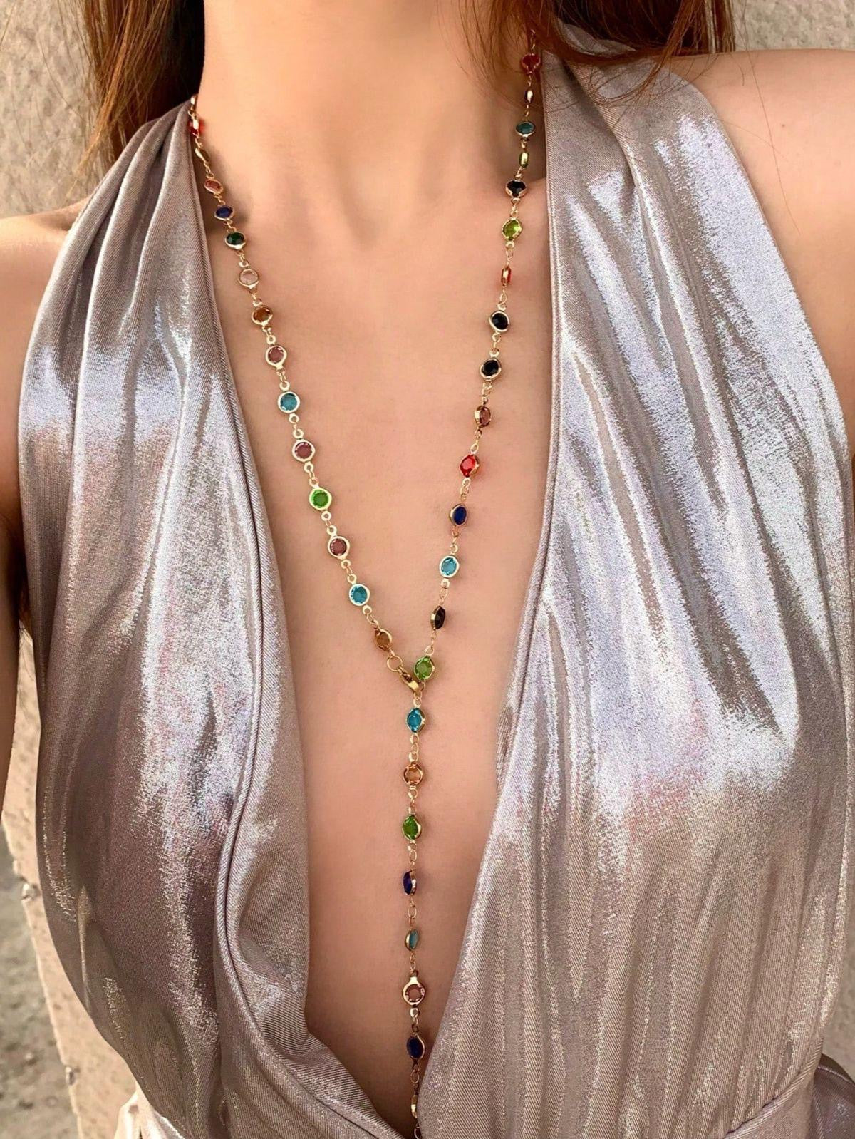 ✨5 in 1 neckpiece /handchain / bracelet stack: Multi Colored+Golden💫