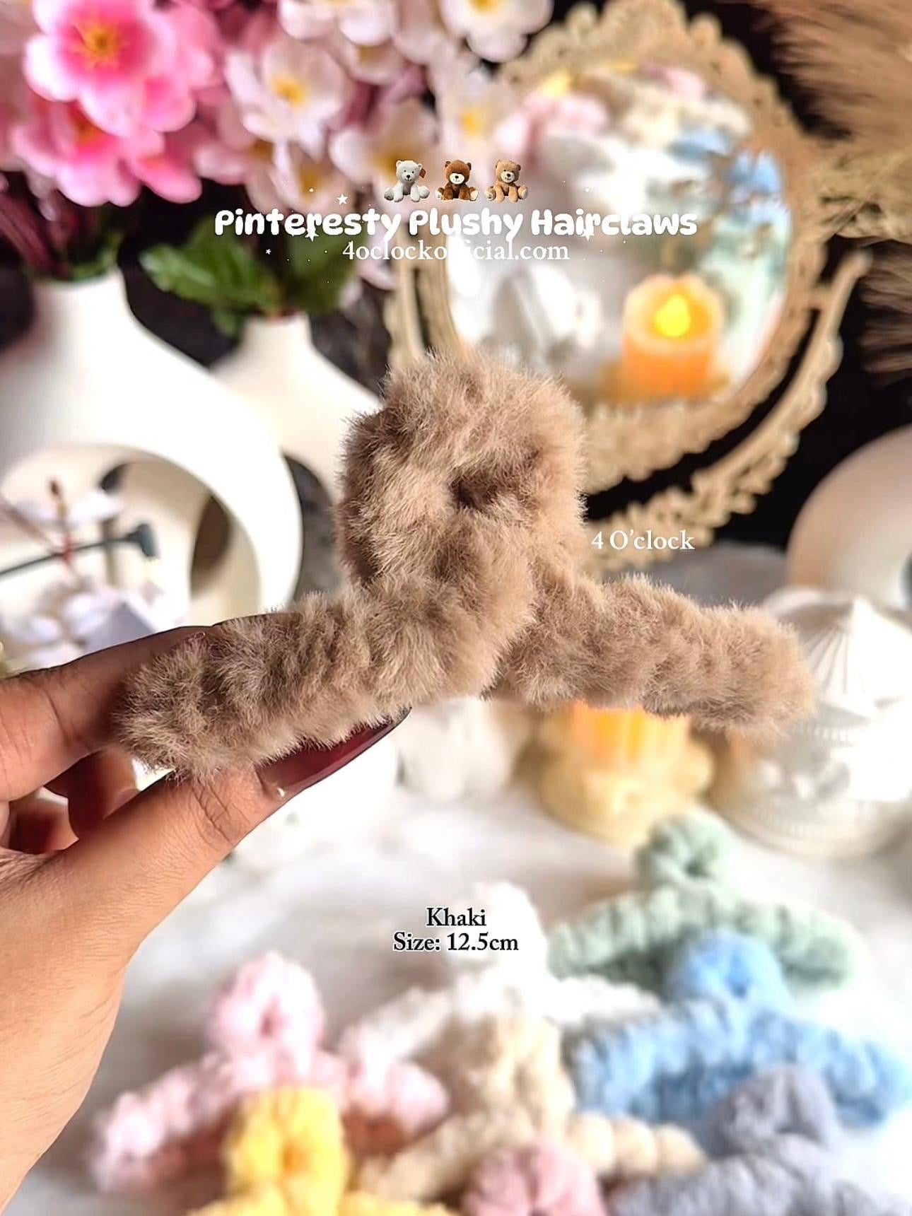 🧸Pinteresty Plushy Hairclaw: Khaki 🎀✨