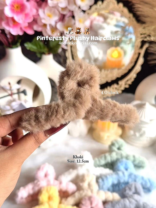 🧸Pinteresty Plushy Hairclaw: Khaki 🎀✨