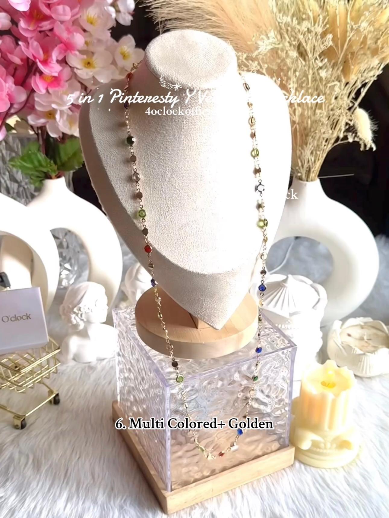 ✨5 in 1 neckpiece /handchain / bracelet stack: Multi Colored+Golden💫