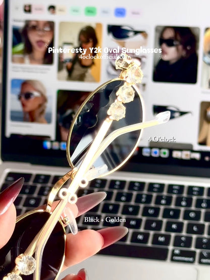 S33: Pinteresty Y2K Diamond Metal Sunglasses - Black + Golden (with box)