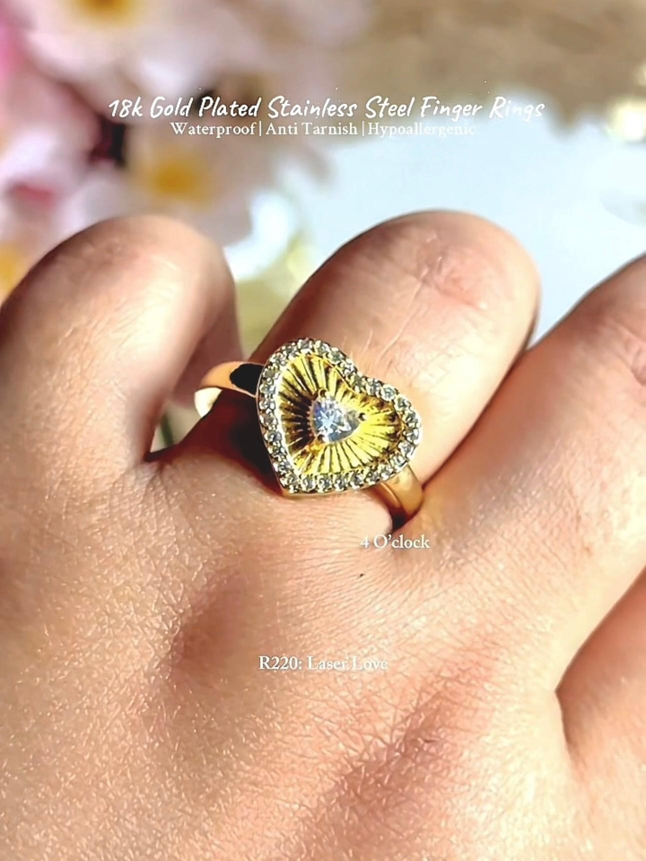 💍R220: 18k Gold Plated Stainless Steel Finger Rings: Laser Love✨   (With Box)