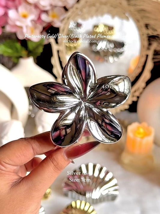 🐚Pinteresty Plumeria Glow Hair Claws: Silver - Glossy (Big)🦀✨