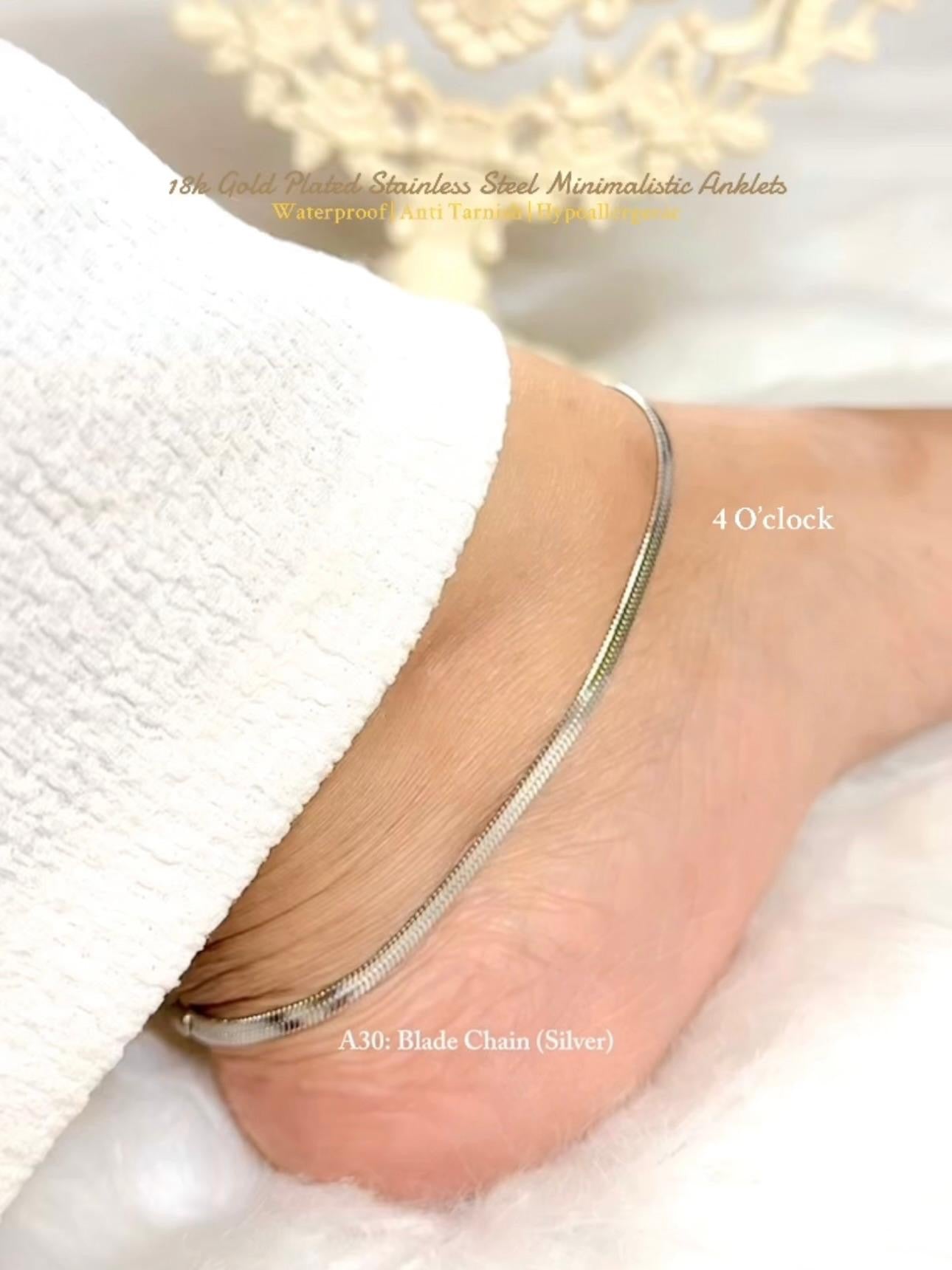 ✨A30: 18k Gold Plated Stainless Steel Anklet:Blade Chain (Silver)✨