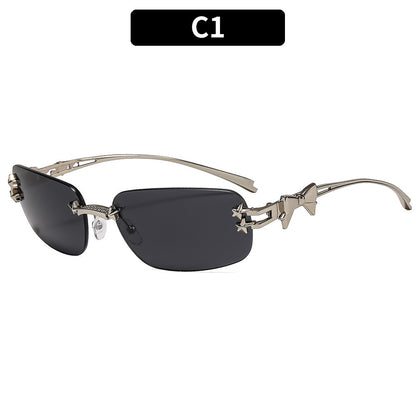 S16: Pinteresty Rimless Y2K Bow sunglasses: Black + Grey (with box)