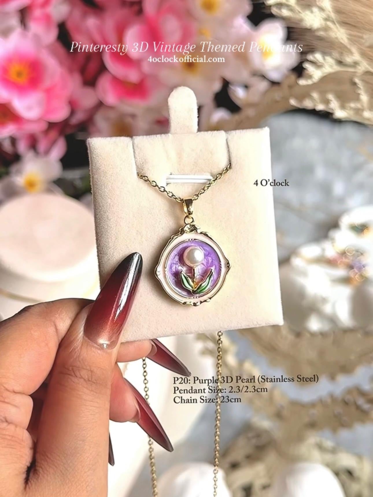 🫧P20:Pinteresty 3D Vintage Pendants: Purple 3D Pearl (Stainless Steel) ✨