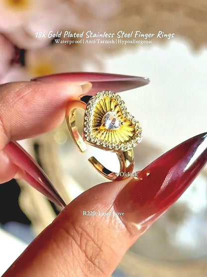 💍R220: 18k Gold Plated Stainless Steel Finger Rings: Laser Love✨   (With Box)