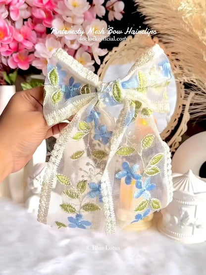 🎀💌8. Pinteresty Mesh Bow Floral Embroidery Hairclip - Pink Lotus  🌸✨