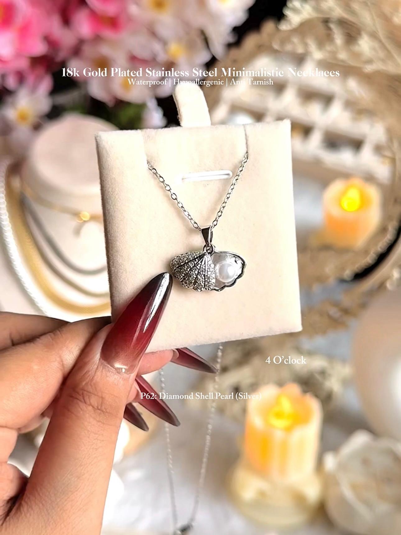 ✨P62: 18k Gold Plated Stainless Steel Pendant:Diamond Shell Pearl(Silver)✨
