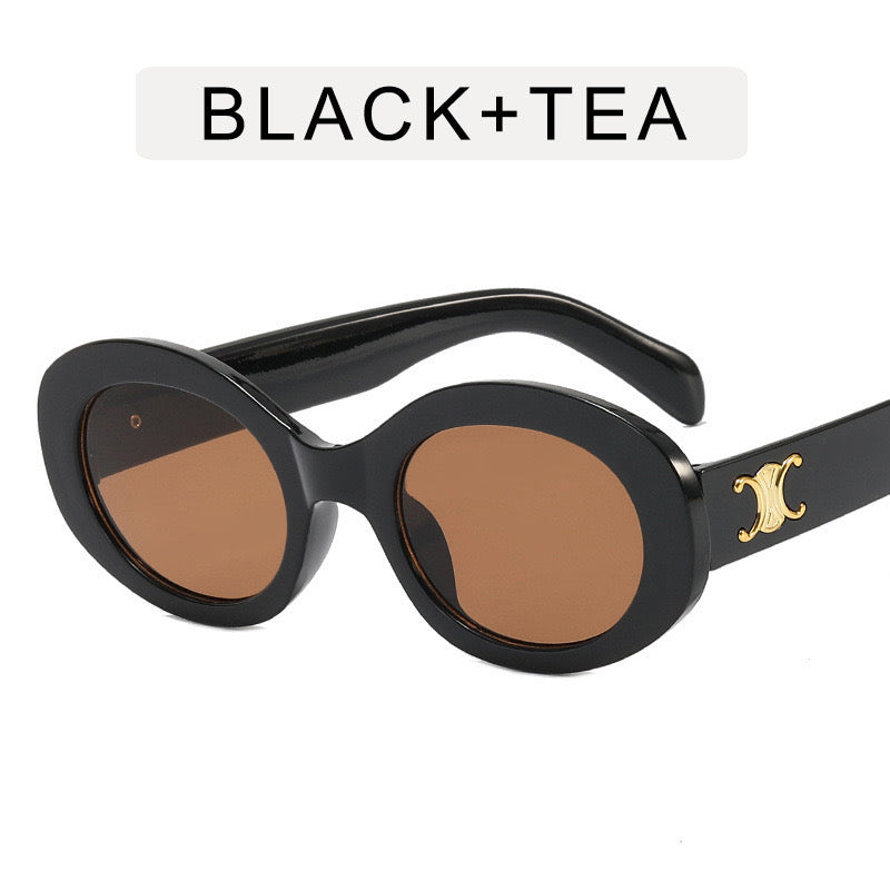 S15: Pinteresty High-End Brand Dupe Round Sunglasses - Black + Brown tinted (with box)