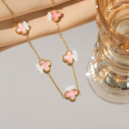 ✨P77: 18k Gold Plated Stainless Steel Necklace: Pink Radiant (13mm: Diemeter)✨