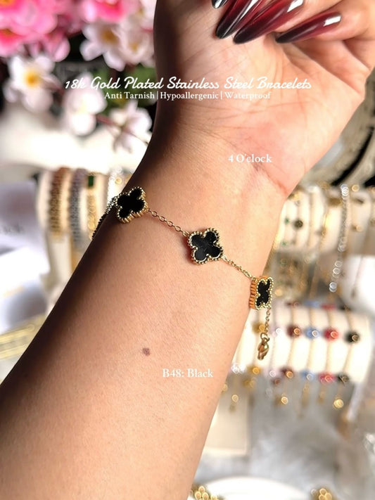 ⚜️B48: 18k Gold Plated Stainless Steel Minimalist Bracelet:Black✨