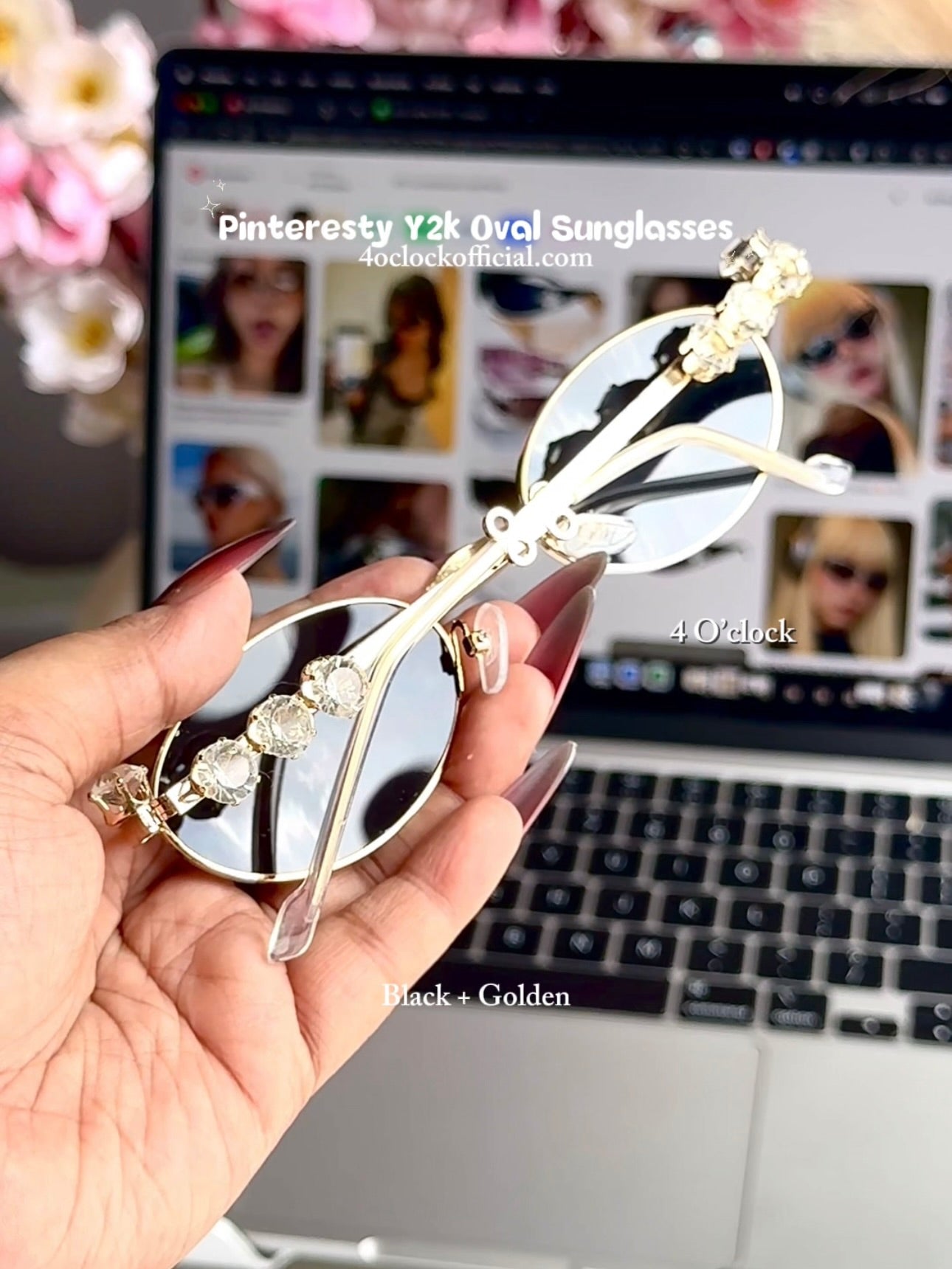 S33: Pinteresty Y2K Diamond Metal Sunglasses - Black + Golden (with box)