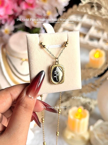 ✨P28: 18k Gold Plated Stainless Steel Pendant:Vintage Rose Mirror✨