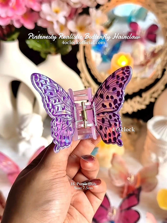🦋🌿18. Realistic Butterfly Hair Claw – Purple Dots🌸🍃