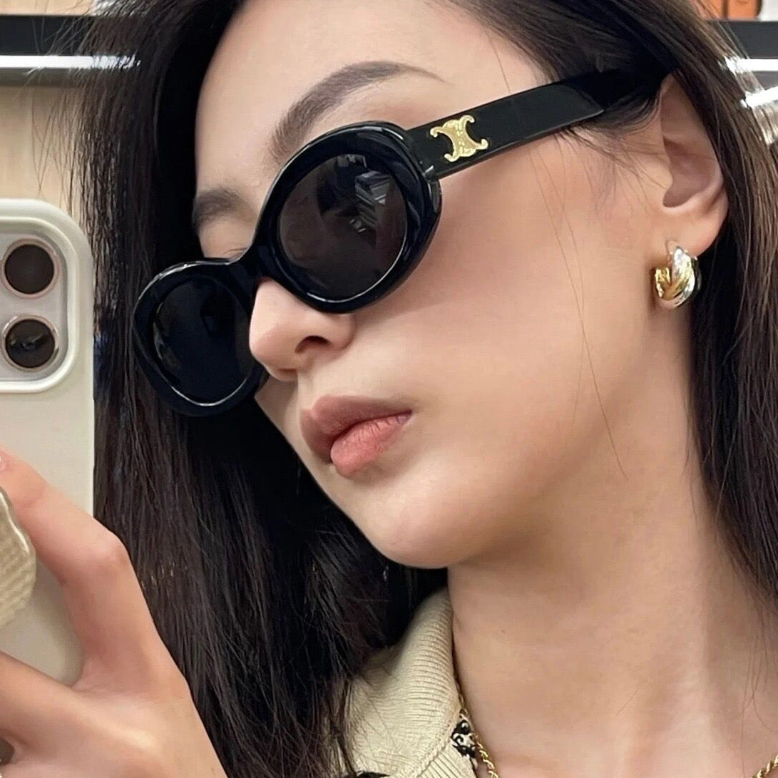 S12: Pinteresty High-End Brand Dupe Round Sunglasses - Black (with box)