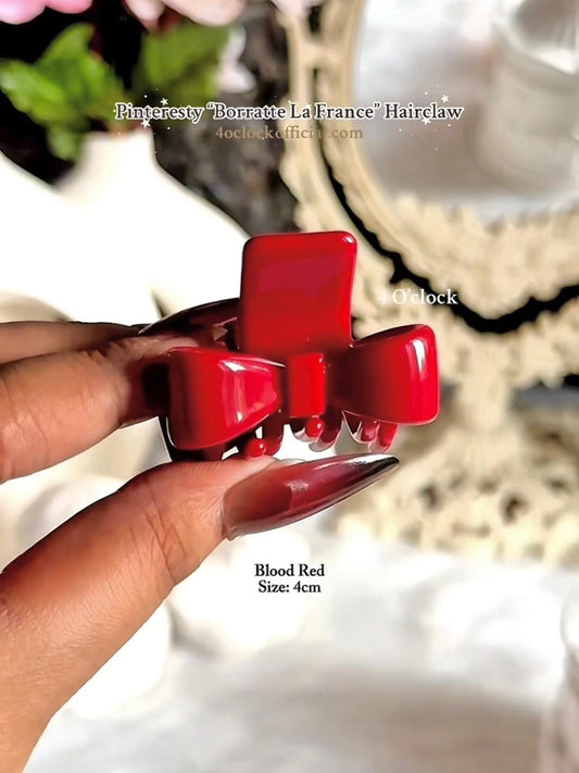 ✨Pinteresty "Borrate La France" Acetate Small Bow Hairclaw - Blood Red🎀