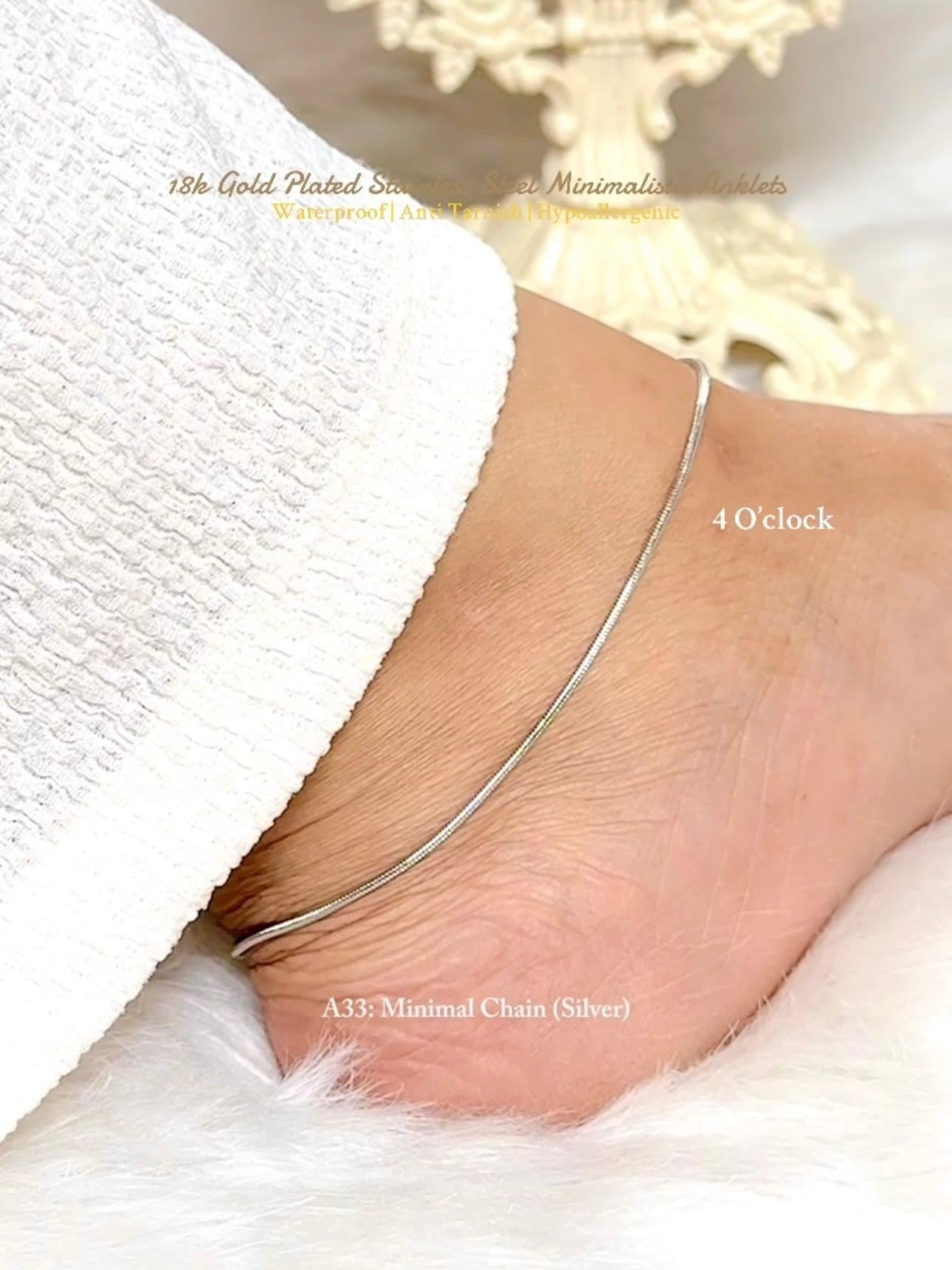✨A33: 18k Gold Plated Stainless Steel Anklet:Minimal Chain (Silver)✨