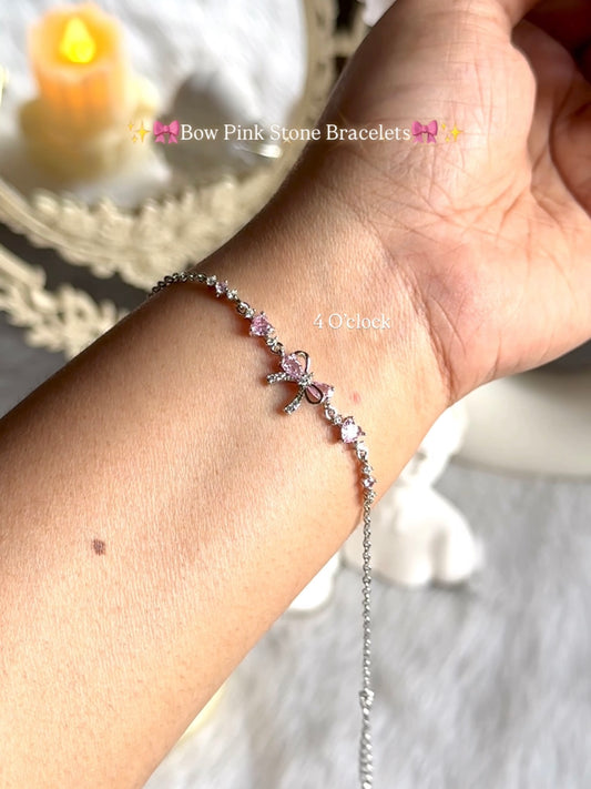 Silver: ✨🎀Bow Pink Stone Bracelet🎀✨ (Without box)