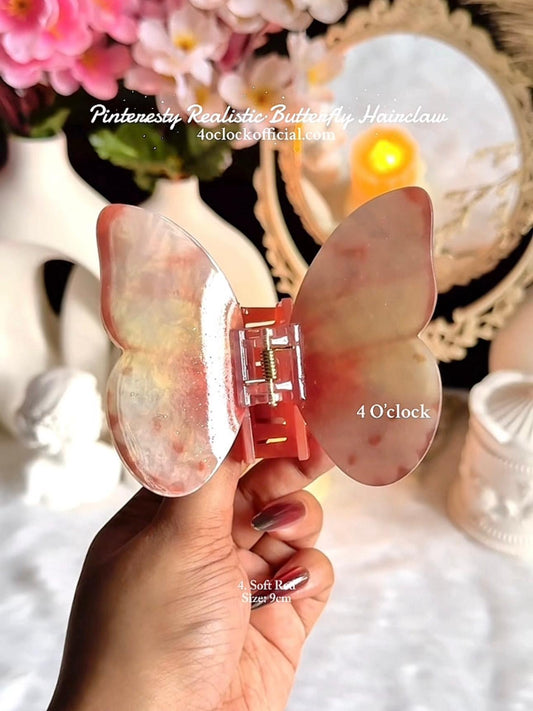 🦋🌿4. Realistic Butterfly Hair Claw – Soft Red🌸🍃