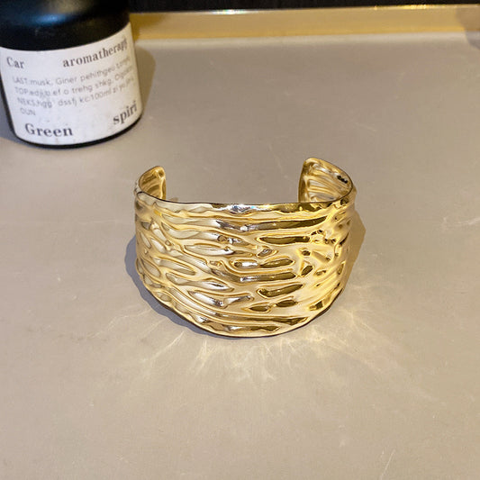 ✨HC123: Handcuff for Stack: Gold Folded Wide Bracelet✨