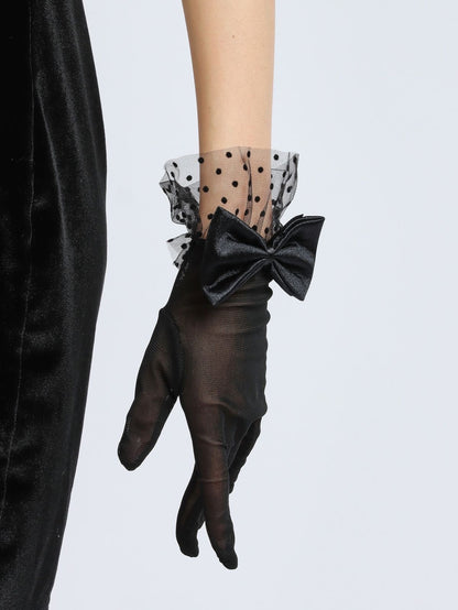 Vintage Mesh Handgloves: Black Bow (Black) - 1pair🖤🎀✨