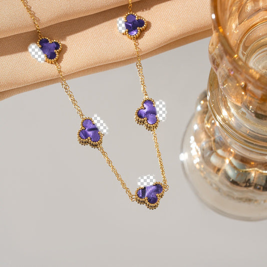 ✨P78: 18k Gold Plated Stainless Steel Necklace: Purple Radiant (13mm: Diemeter)✨