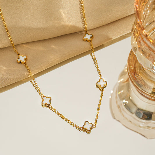 ✨P82: 18k Gold Plated Stainless Steel Necklace: White Amber (10mm: Diemeter)✨