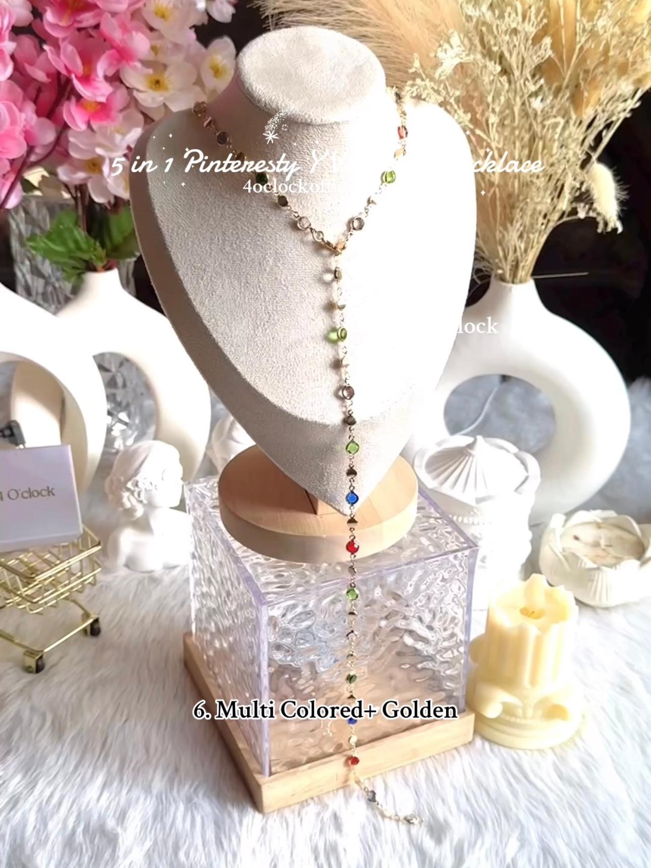 ✨5 in 1 neckpiece /handchain / bracelet stack: Multi Colored+Golden💫