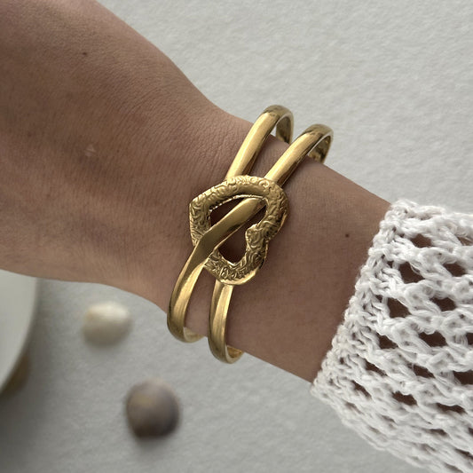 ✨HC143: 18k Gold Plated Stainless Steel Handcuff for Stack: Infinity Heart (Golden)✨
