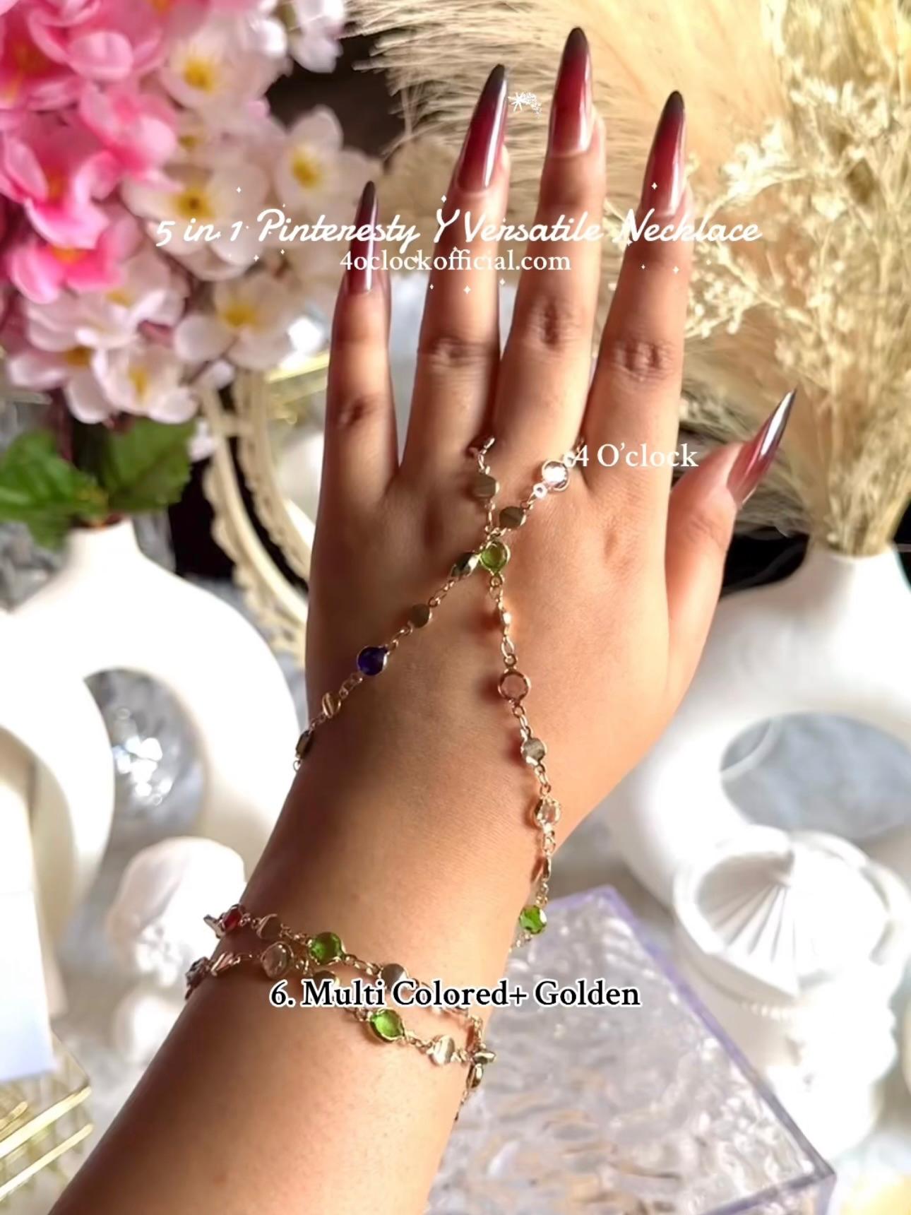 ✨5 in 1 neckpiece /handchain / bracelet stack: Multi Colored+Golden💫