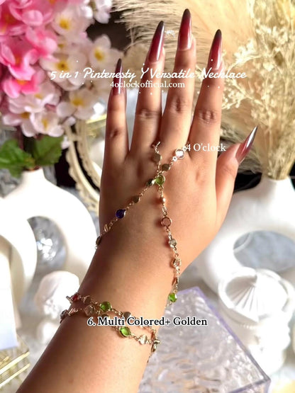 ✨5 in 1 neckpiece /handchain / bracelet stack: Multi Colored+Golden💫