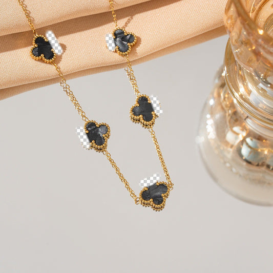 ✨P75: 18k Gold Plated Stainless Steel Necklace: Black Radiant (13mm: Diemeter)✨