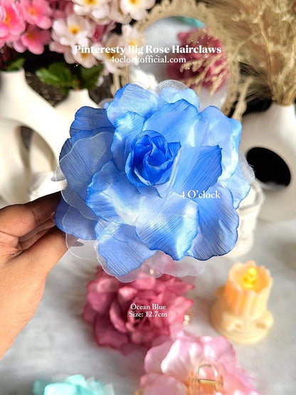 ✨🌸Pinteresty Timeless Rose Petals – Big Flower Hairclaw - Ocean Blue🫧🥀