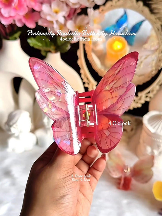 🦋🌿2. Realistic Butterfly Hair Claw – Rose Pink🌸🍃