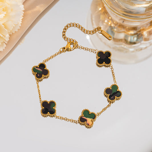⚜️B92: 18k Gold Plated Stainless Steel Minimalist Bracelet: Dark Green Gradient✨