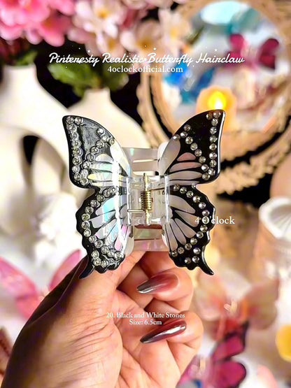 🦋🌿20. Realistic Butterfly Hair Claw – Black and White Stones🌸🍃