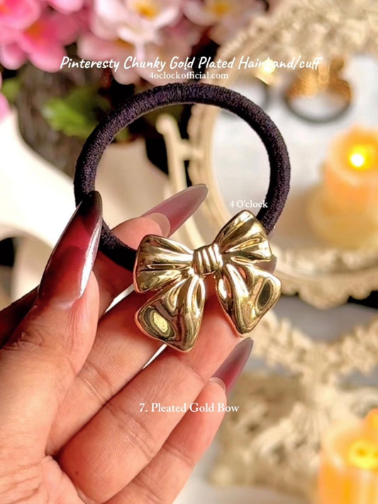 ✨7. Pinteresty Chunky Hairband/ Hair tie/ Hair cuff: Pleated Gold Bow✨