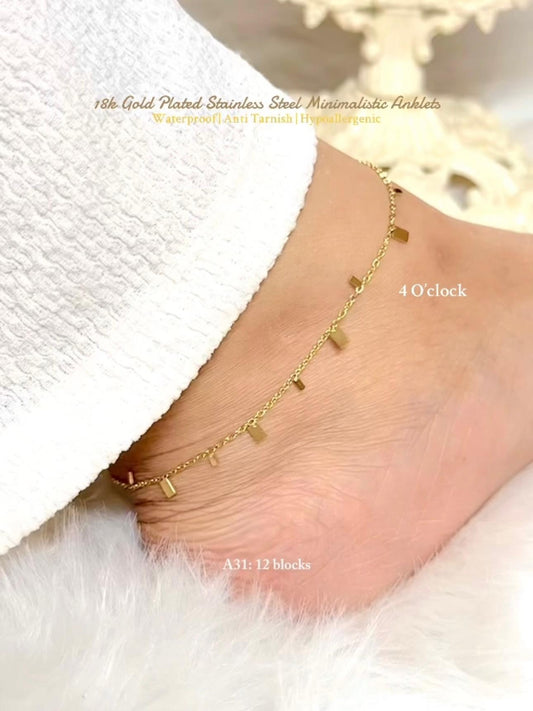 ✨A31: 18k Gold Plated Stainless Steel Anklet:12 Blocks✨