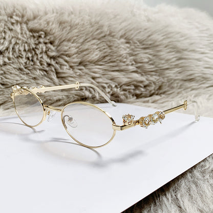 S37: Pinteresty Y2K Diamond Metal Oval Sunglasses - Transparent + Golden (with box)