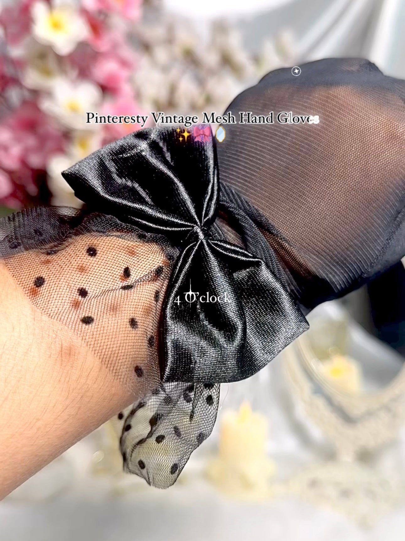 Vintage Mesh Handgloves: Black Bow (Black) - 1pair🖤🎀✨
