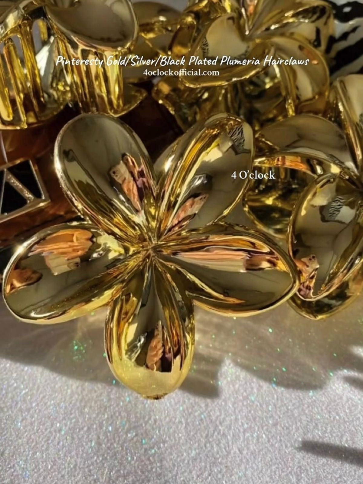🐚Pinteresty Plumeria Glow Hair Claws: Golden - Glossy (Big)🦀✨