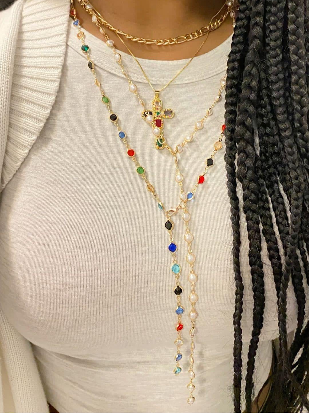 ✨5 in 1 neckpiece /handchain / bracelet stack: Multi Colored+Golden💫