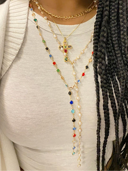 ✨5 in 1 neckpiece /handchain / bracelet stack: Multi Colored+Golden💫
