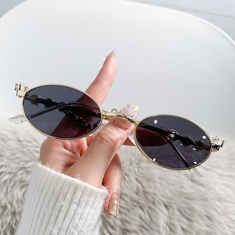 S33: Pinteresty Y2K Diamond Metal Sunglasses - Black + Golden (with box)