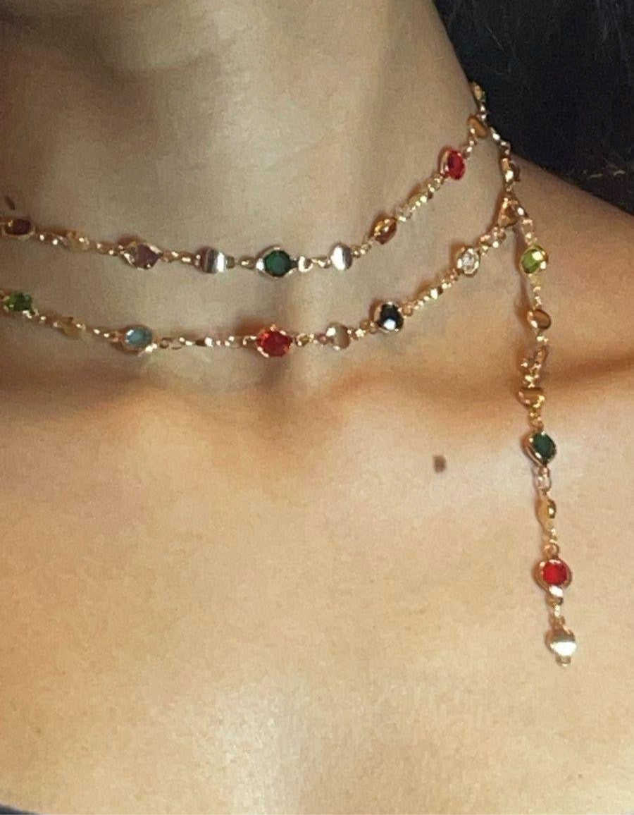 ✨5 in 1 neckpiece /handchain / bracelet stack: Multi Colored+Golden💫