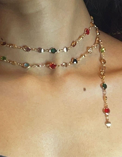 ✨5 in 1 neckpiece /handchain / bracelet stack: Multi Colored+Golden💫